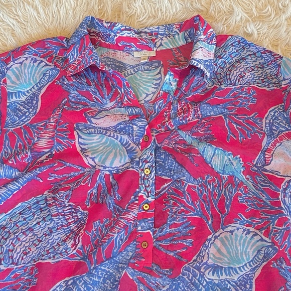 Talbots pink & blue seashell sheer swim beach coverup 3X - Picture 4 of 13